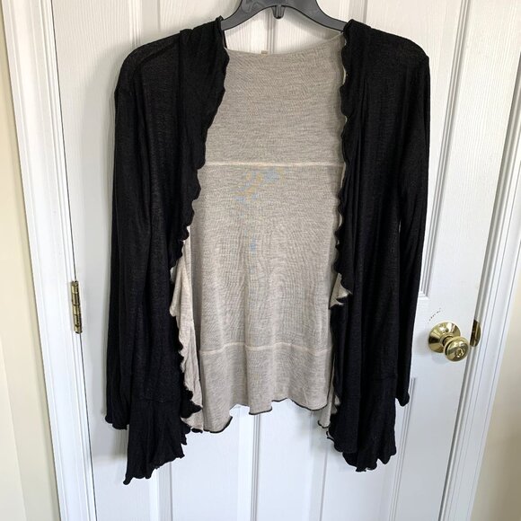 Two Tone Ruffle Cardigan/Jacket Hoodie. Black. Beige. Long Sleeve. Size M. - Picture 2 of 7